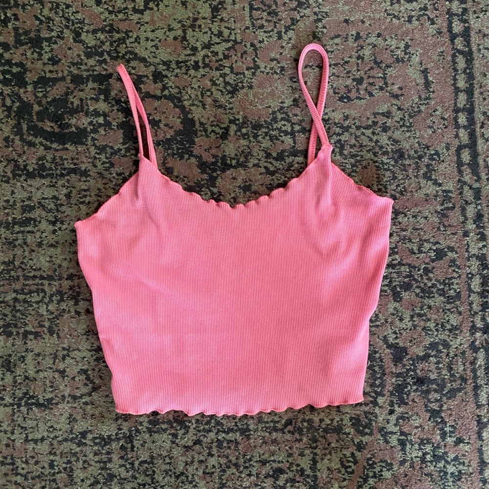 Pink lettuce trim crop top